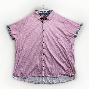 Au Noir Mens Button Down Shirt Sz 4XL Pink /White Geometric Pattern Short Sleeve